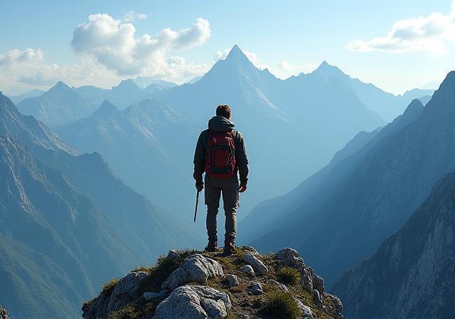 Randonneur au sommet d'une montagne.